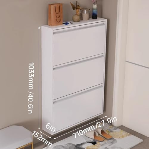 Wall Mounted Shoe Cabinet with Flip Drawers, Hidden Large Shoe Cabinet Storage for Entryway