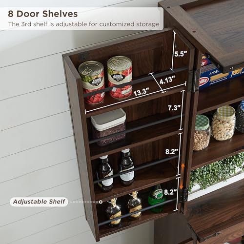 72" Tall Kitchen Pantry, Farmhouse Storage Cabinet with Barn Doors, Organizer, Drawer and Adjustable Shelves, Rustic Wood Cupboard for Kitchen