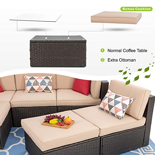 Vongrasig 6 Pieces Outdoor Patio Furniture Set, PE Wicker Rattan Sectional Sofa Patio Conversation Sets with Coffee Table for Garden, Backyard