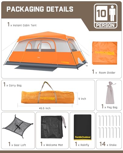 FanttikOutdoor Camping Tent 4/6/8/10 Person Instant Cabin Tent Setup in 60 Seconds with Rainfly & Windproof Portable with Carry Bag for Family