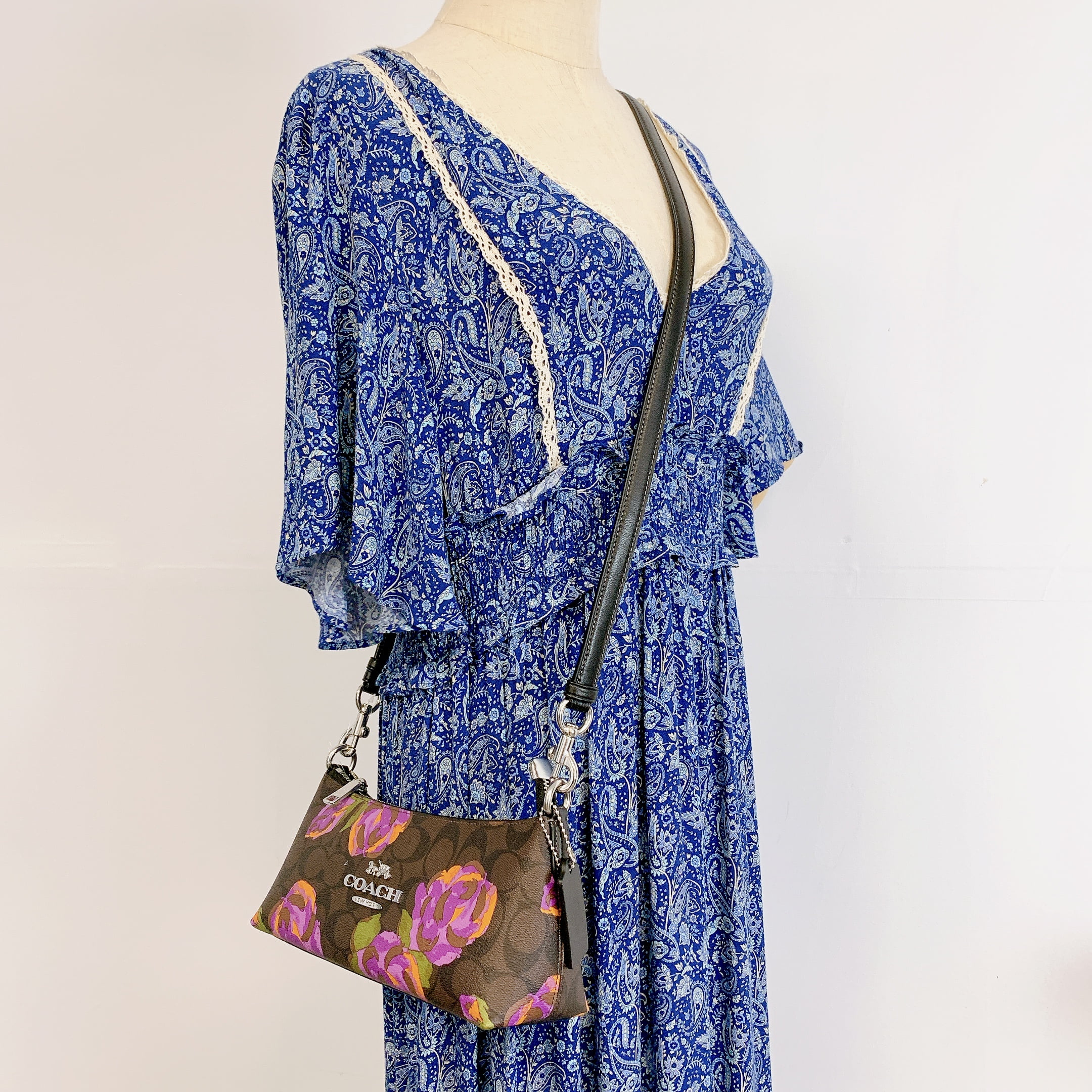 Coach CL406 Charlotte Shoulder Bag In Signature Canvas With Rose Print IN Brown Iris Multi - Radiant Selections
