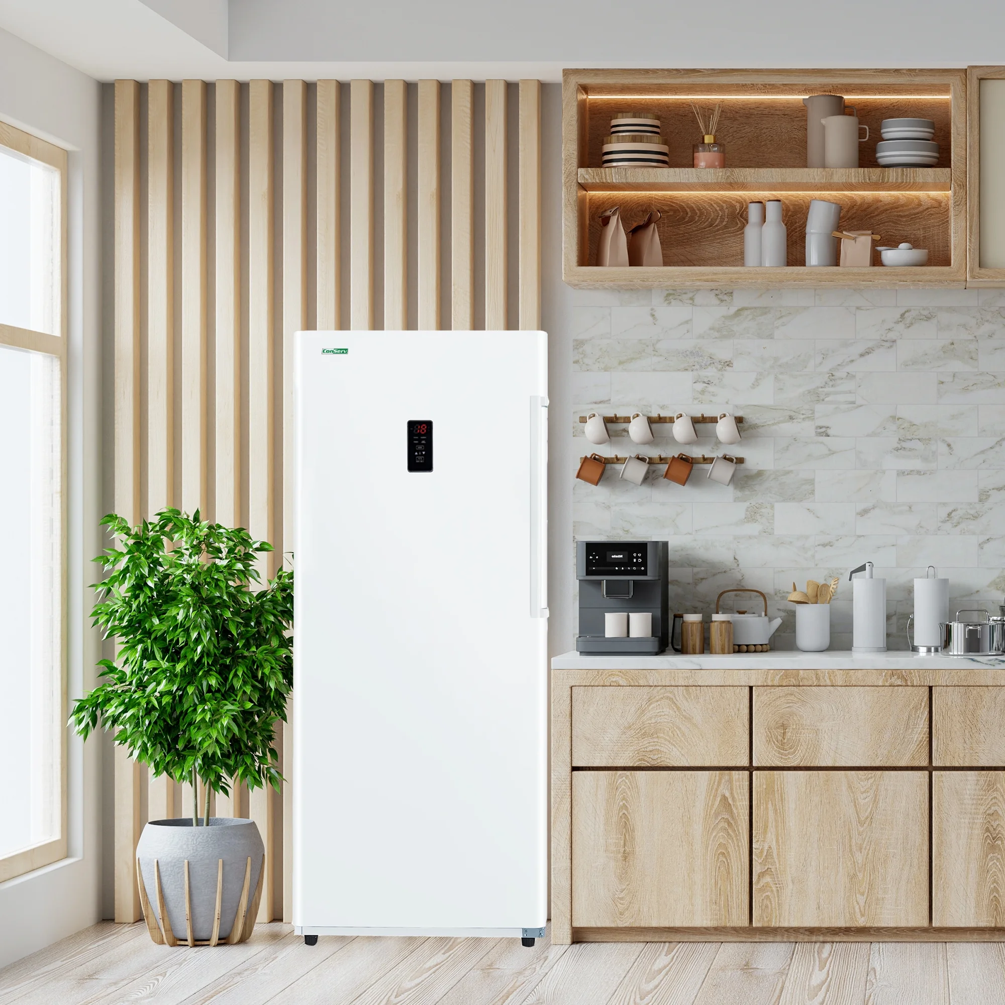 Conserv 17 cu. ft Convertible Upright Freezer/Refrigerator in White with Reversible Door, Low Sound and High-Temperature Alarm