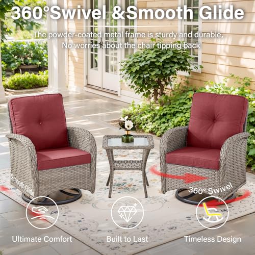 Patio Wicker Chairs Swivel Rocker - Outdoor Swivel Rocking Chairs Set of 2 with Rattan Side Table