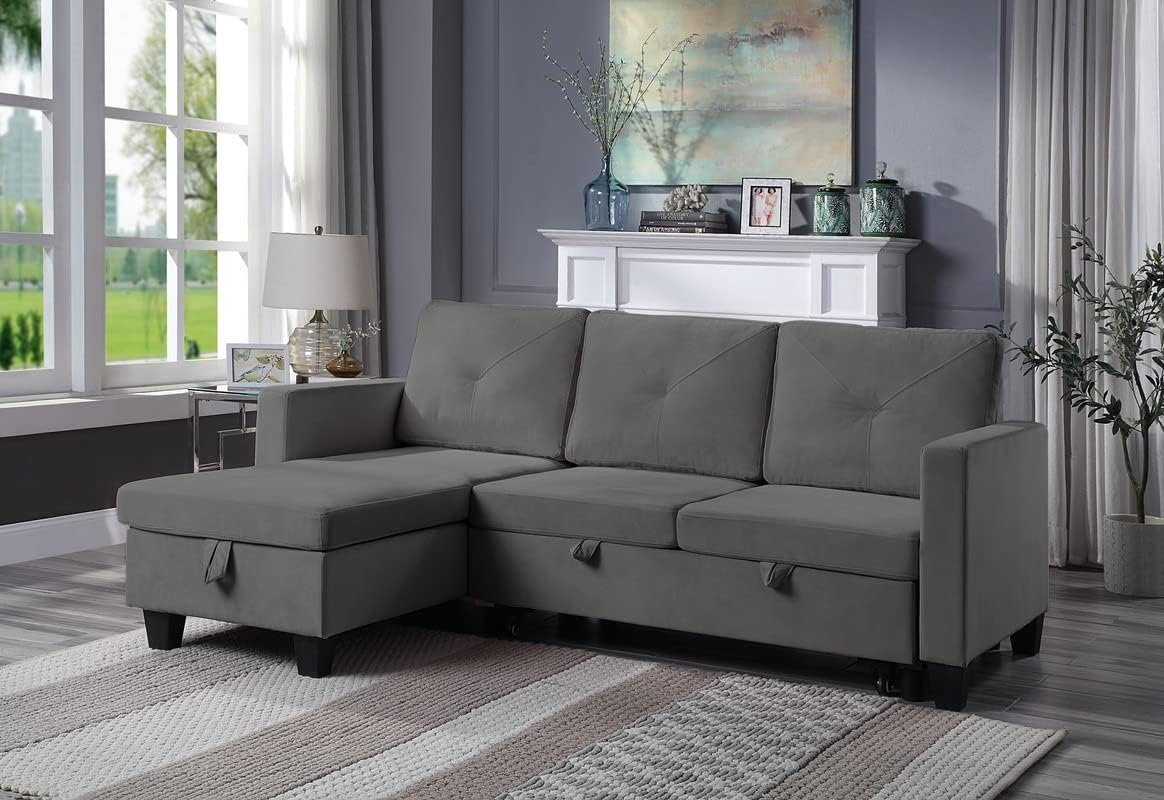 FANYE L-Shaped Reversible Corner Convertible Sectional Sofa with Pull Out Sleeper Couch Bed and Storage Chaise for Home Apartment Office Living Room