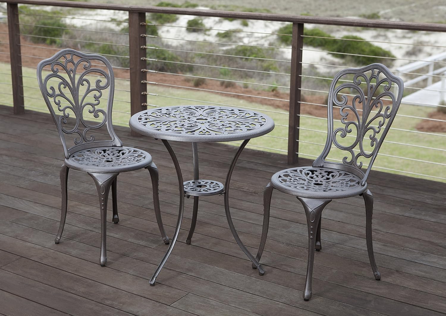 Patio Sense 61908 Faustina Cast Aluminum 3-Piece Bistro Set Two Chairs & Table Lightweight Maintenance Free Outdoor Seating - Antique Bronze Finish