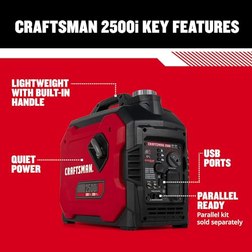 Craftsman C0010250 2,500-Watt Gas Portable Generator - Reliable Power for Outdoor Activities - Quiet Operation - Lightweight and Compact Design