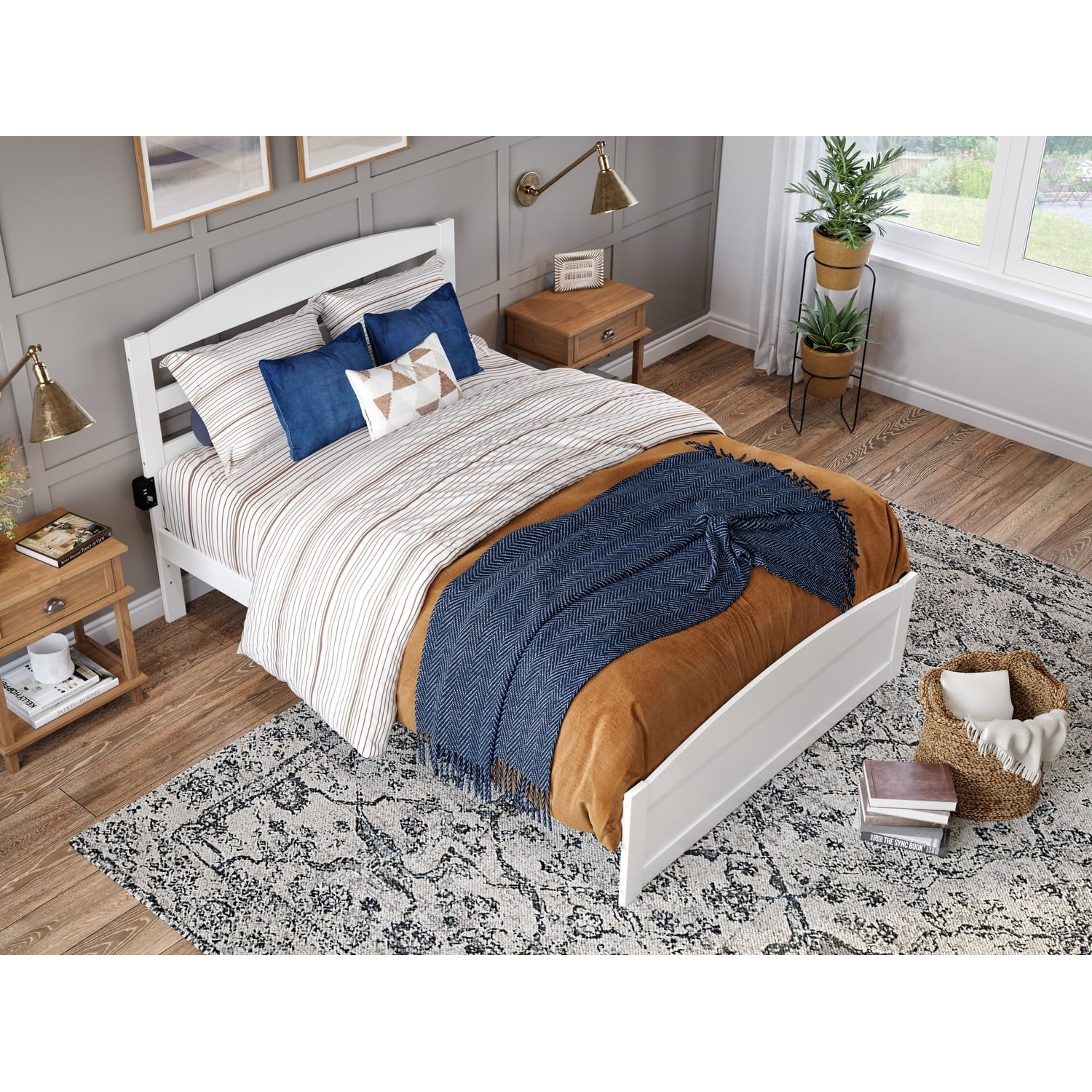 AFI Warren Solid Wood Platform Bed with Footboard White Queen