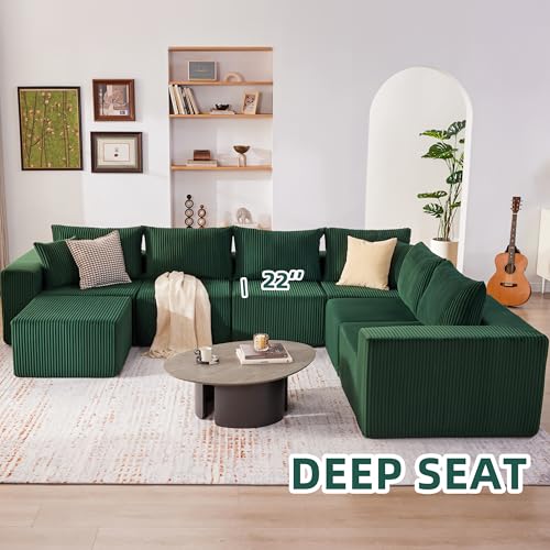 107.4" Cloud Couch Sectional, Modular Sofa with Deep Seat, Plush Corduroy L Shaped Boneless Couch, Convertible Sectional Couches for Living Room