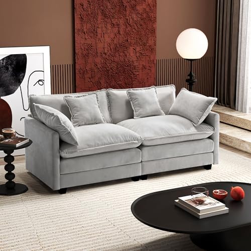 Ihanherry 111.4" U Shaped Modern Cloud Sofa Modular Sectional Couch with 2 Ottoman, 5-Seat Chenille Deep Seat Sofa with Pillow for Living Room