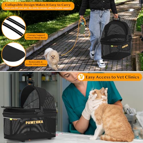 PAWZIDEA Dog Stroller for Large Dogs, Pet Stroller with Detachable Carrier for Portable Dog Crate for Car Seat, Foldable Dogs Jogger Strollers