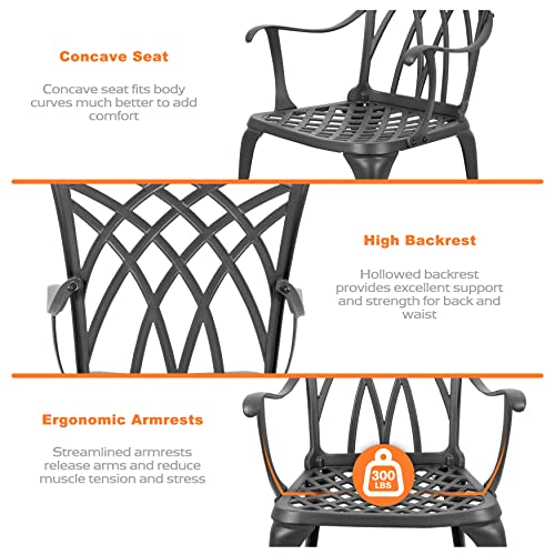 NUU GARDEN 3 Piece Bistro Set Outdoor, All Weather Cast Aluminum Patio Bistro Sets Patio Table and Chairs Set of 2 with Umbrella Hole for Yard