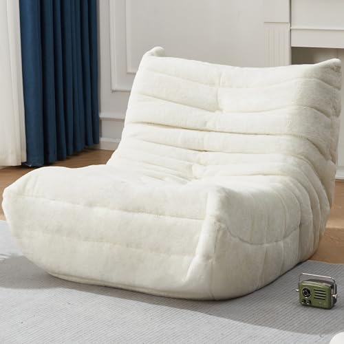 Bean Bag Chairs for Adults Giant Bean Bag Chair Memory Foam BeanBag Chair Big Bean Bag Sofa with Filler Faux Fur Fireside Beanbags Lazy Sofa for