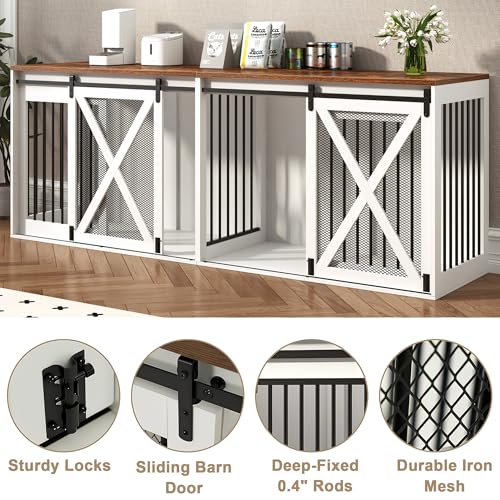 78.7" XXL Dog Crate Furniture for 2 Large Dogs, Heavy Duty Double Dog Cage Large Breed, 35.4" Tall Thick Wooden Dog Kennel TV Stand with Divider