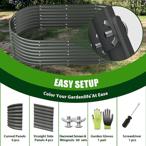 A ANLEOLIFE 8X4X1.5 ft Galvanized Raised Garden Beds Outdoor, Oval Large Metal Planter Box for Planting Vegetables Flowers Herb
