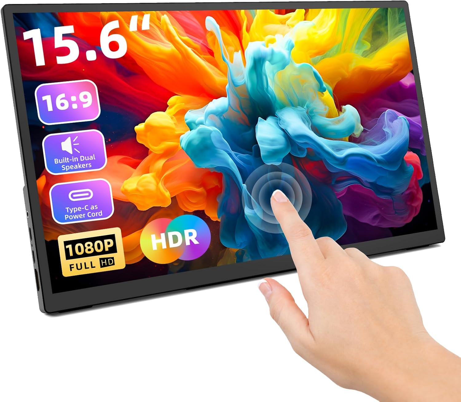 Portable Monitor Touchscreen 15.6'' 1080P FHD Laptop Travel Display USB C, HDMI Computer Monitor IPS Gaming Monitor w/Cover, HDR Eye Care Screen