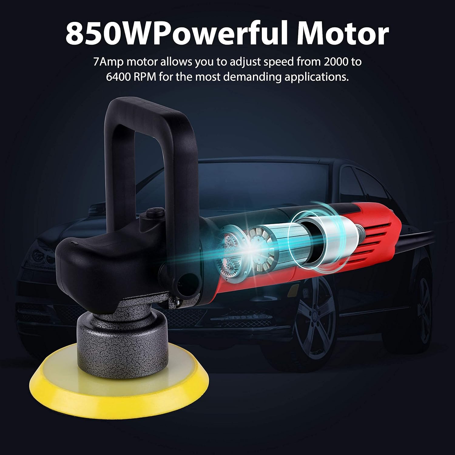 MANUSAGE 6-Inch Dual Action Car Polisher,7Amp Random Orbital Polisher,Variable Speed Buffer Polisher with Two Detachable Handles