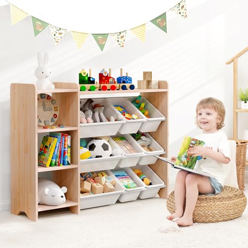 MallBest 4-Tier Kids' Toy Storage Organizer Shelf - 100% Solid Wood