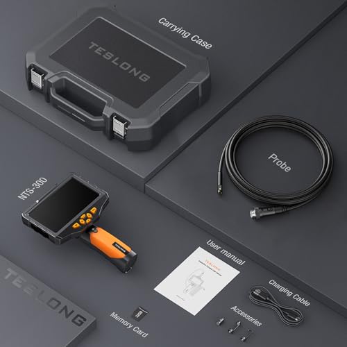 Teslong Inspection Camera, Dual Lens Borescope Camera with Light, NTS300 5" IPS Industrial Endoscope