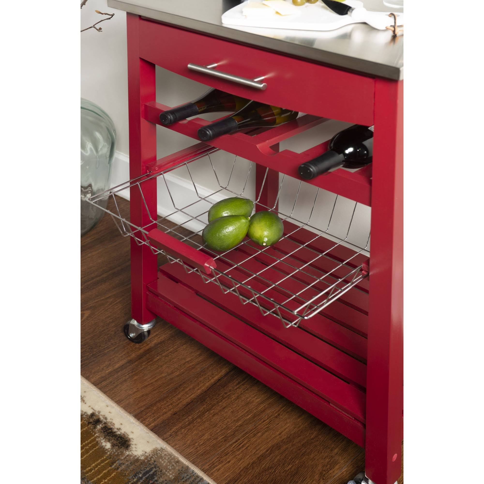 Linon Clarke Kitchen Bar Cart, Red