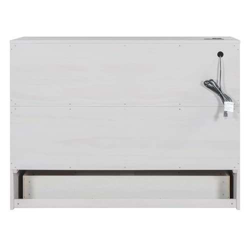 Harper & Bright Designs Queen Size Murphy Wall Bed, Chest Cube Cabinet With USB, Charging Station and Large Storage Drawer for Home Office