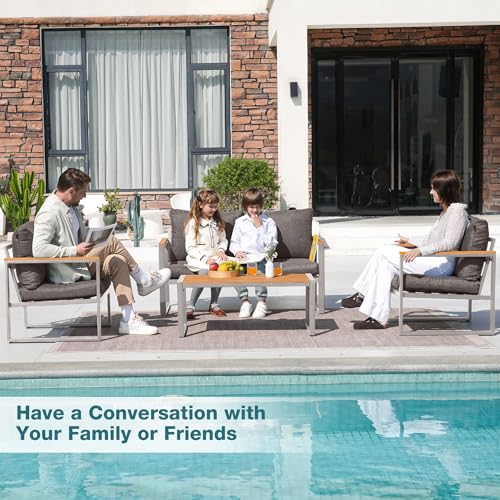 Patio Furniture Set, 4 Pieces Outdoor Patio Furniture with Coffee Table Set
