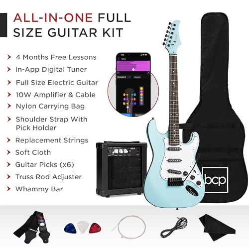 Best Choice Products 39in Full Size Beginner Electric Guitar Starter Kit w/Case, Strap, 10W Amp, Strings, Pick, Tremolo Bar - Sunburst