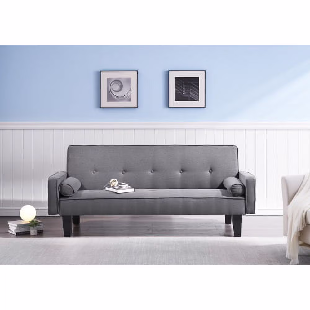 2059 sofa convertible into sofa bed includes two pillows 72" dark grey cotton linen sofa bed for family living room