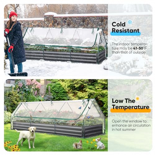 Quictent Raised Garden Bed Galvanized Raised Beds for Gardening Vegetables with Cover 8x4x1 ft Metal Planter Box Outdoor Use (Clear)