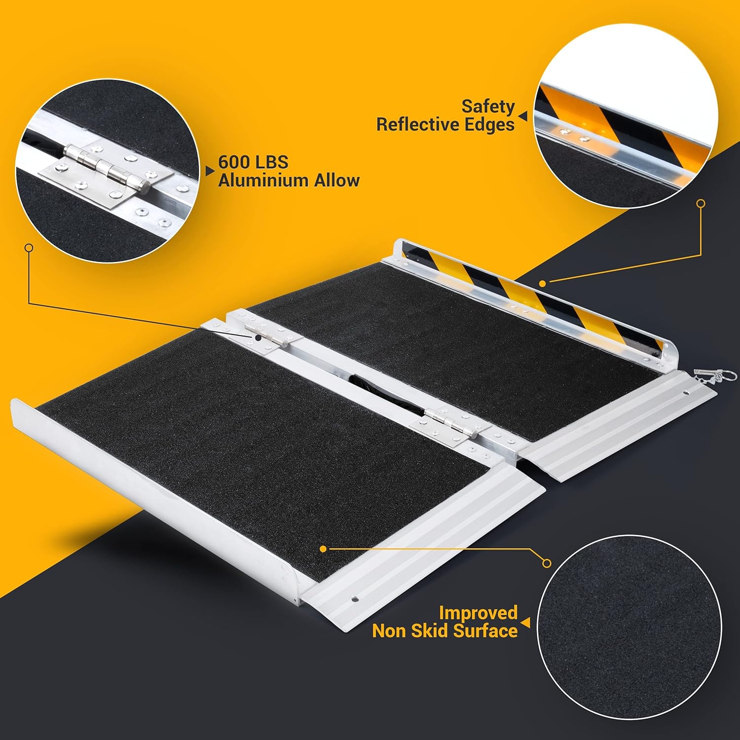 MR CARE Portable Wheelchair Ramp | Lightweight Foldable Ramps for Wheelchairs with Handle | Featuring Unique Yellow Reflective Caution Stickers |