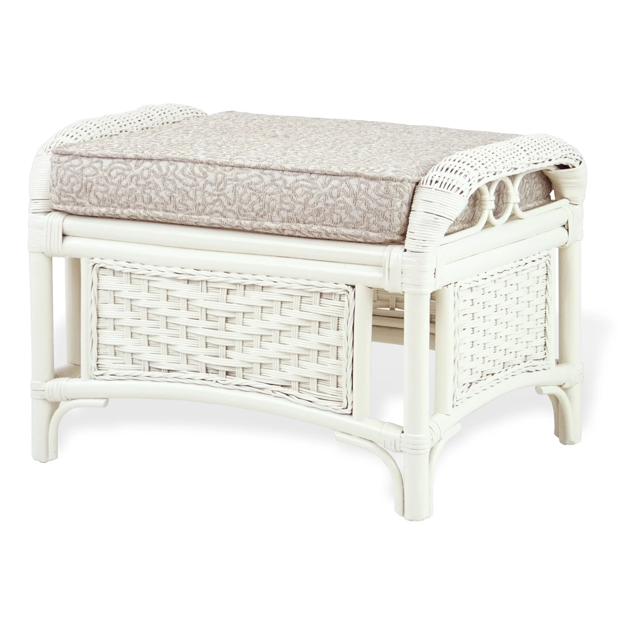 Alexa Living Armchair w/Ottoman White Color, Natural Rattan Wicker Handmade Design