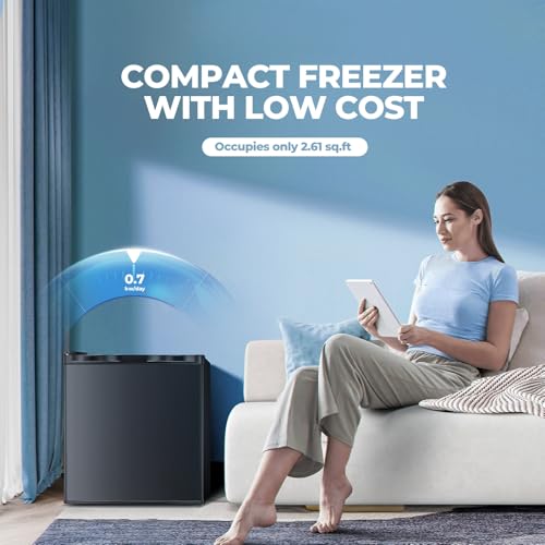 3.0 Cu.ft Upright Freezer, Small Mini Freezer with Adjustable Thermostat, Removable Shelves, Reversible Single Door, for Bedroom/Home/Dorms/Apartment