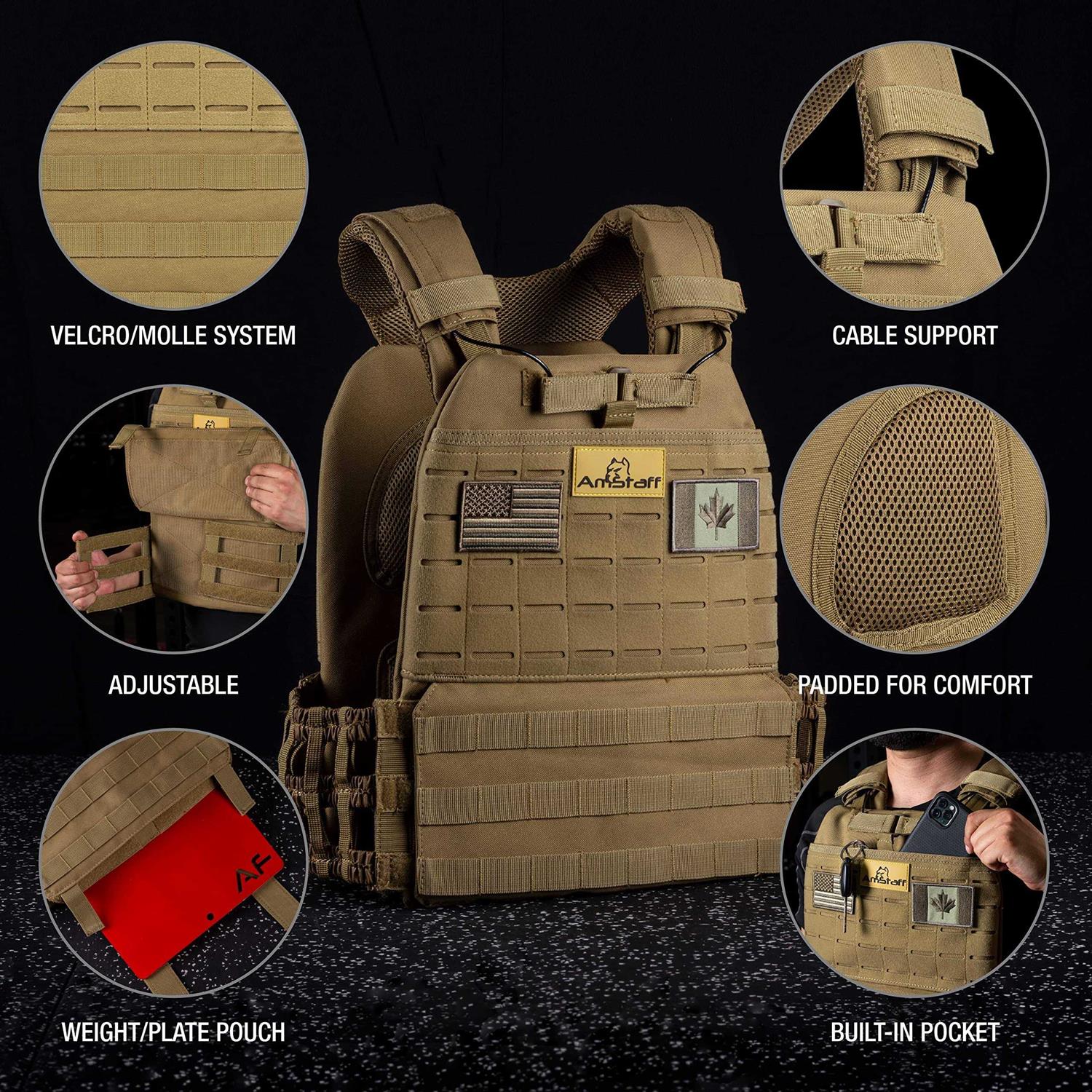 Amstaff Tactical Weighted Vest Adjustable Weight Vests Versatile Wearable Vest for Fitness Workouts, Strength and Endurance Training