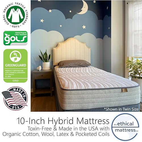 Ethical Mattress CO 10" Toxin-Free Hybrid Mattress, Made in The USA with Organic Cotton, Wool