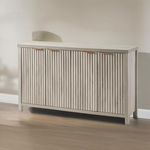 Fluted Sideboard Buffet Cabinet with Storage, 56" Large Buffet Modern Credenza with Adjustable Shelves