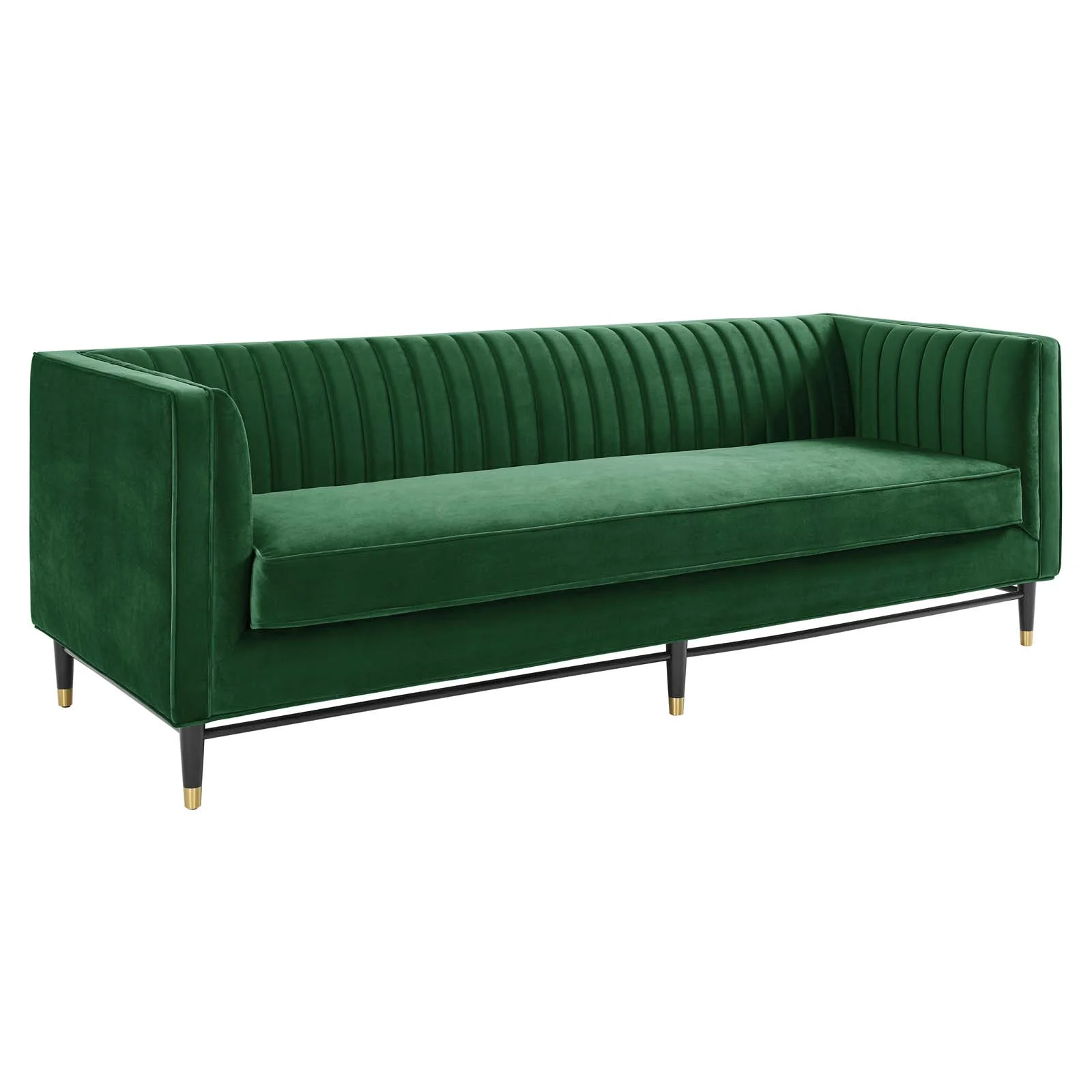Modway Devote Channel Tufted Performance Velvet Sofa in Emerald