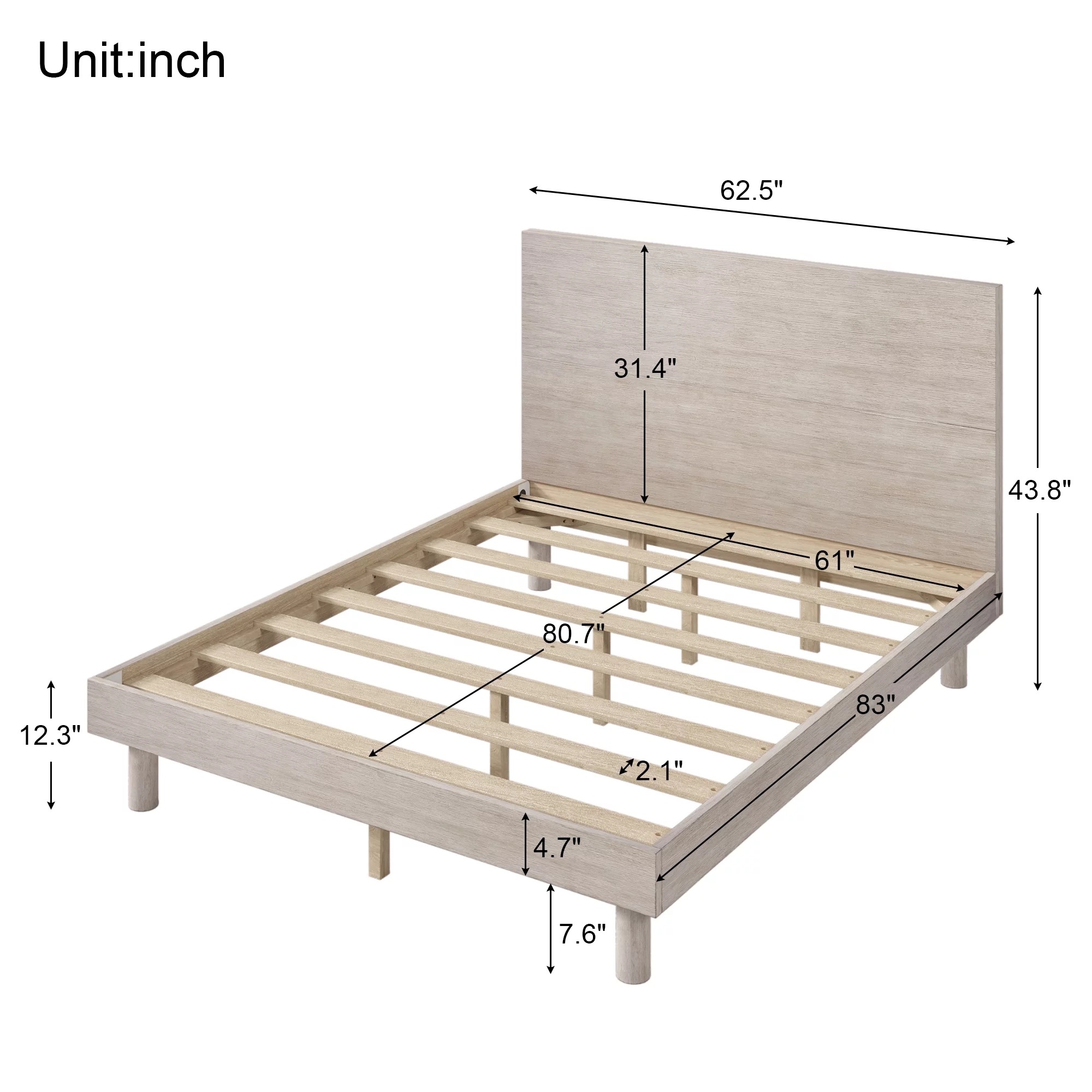 Royard Oaktree Queen Size Platform Bed Frame with Headboard Modern Concise Style Solid Wood Bed Frame with Slats, No Box Spring Needed, Stone Gray