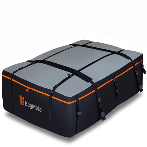 BagMate Military-Grade Waterproof Roof Bag - Rooftop Cargo Carrier – XXL 23 Cubic Feet. with 4 Door Hooks, Zipper/Buckle Closure
