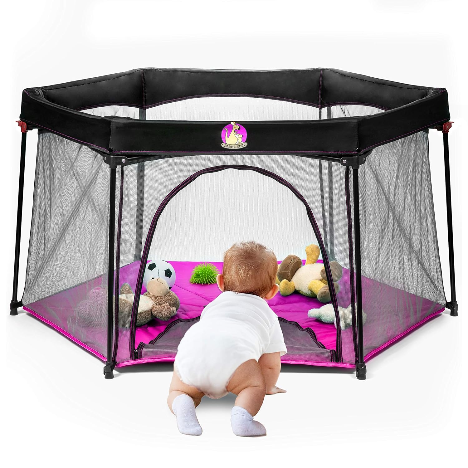 Portable Playard Play Pen for Infants and Babies - Lightweight Mesh Baby Playpen with Carrying Case - Easily Opens with 1 Hand (Turquoise)