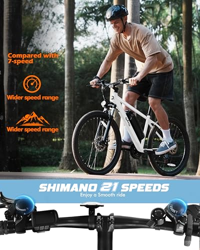 Racer Electric Bike for Adults - 21-Speed Mountain Lightweight Ebike with Peak 750W 22MPH Brushless Motor, 375Wh Removable Battery