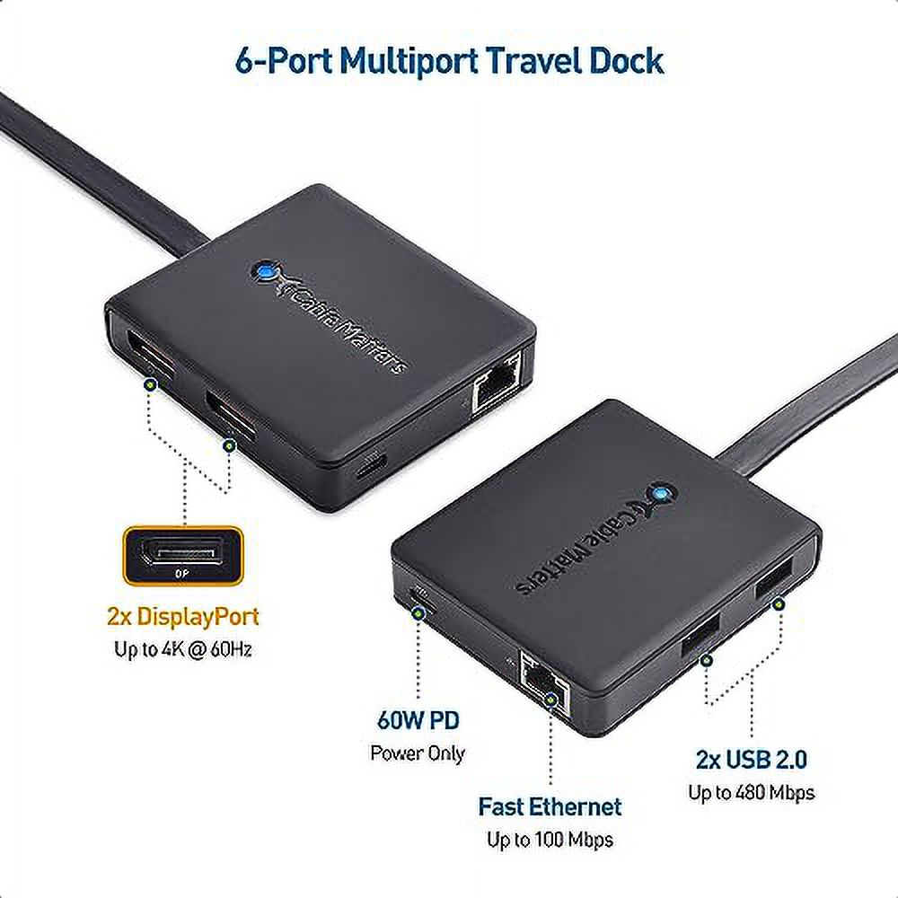 Cable Matters Dual Monitor USB C Hub (USB C Dock) with Dual 4K DisplayPort, 2X USB 2.0, Ethernet, and 60W Charging