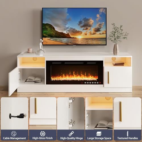 TV Stand with Fireplace, 36" Fireplace TV Stand LED Entertainment Center with Fireplace, 70 Inch Modern Electric Fireplace TV Stand for Living Room