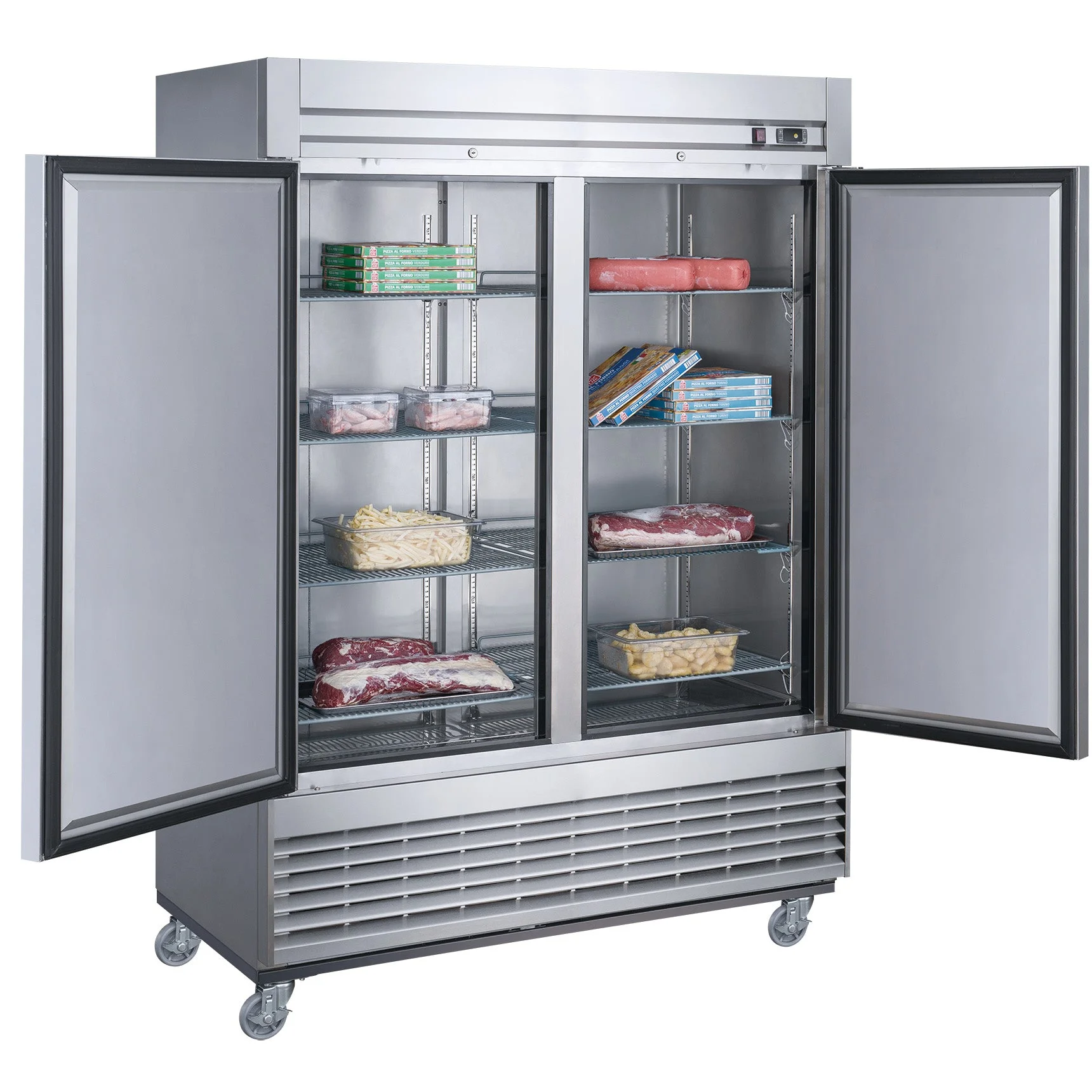55 in. Auto-Defrost Two Door Commercial Upright Reach-in Freezer in Stainless Steel 40.7 Cu. Ft.