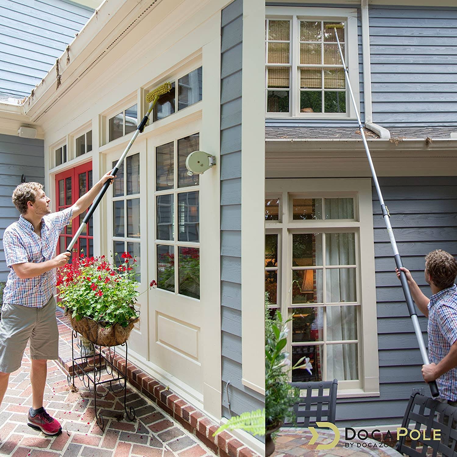 DocaPole 7-30 Foot Extension Pole + Single Rotation Squeegee u0026 Window Washer Combo