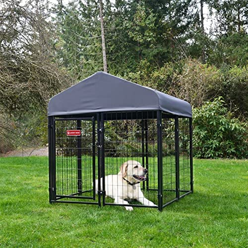 Stay Series 4 by 4 by 4.3 Feet Studio Jr. Black Powder Coat Steel Frame Outdoor Dog Kennel with Waterproof Canopy Roof and Gate Door, Khaki