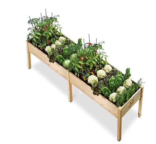 Raised Garden Bed with Legs 72x23x30 - Natural Cedar Wood Elevated Planter Box, Veggies, Herbs - 300lb Capacity - Natural