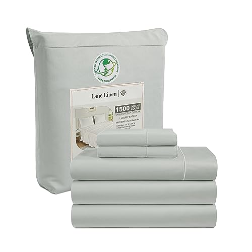 Lane Line 100% Egyptian Cotton Queen Sheet Set - 1500 TC, 4 PCs - Luxury Sateen Cotton White Bed Sheets Set - Hotel White Sheets Queen Set