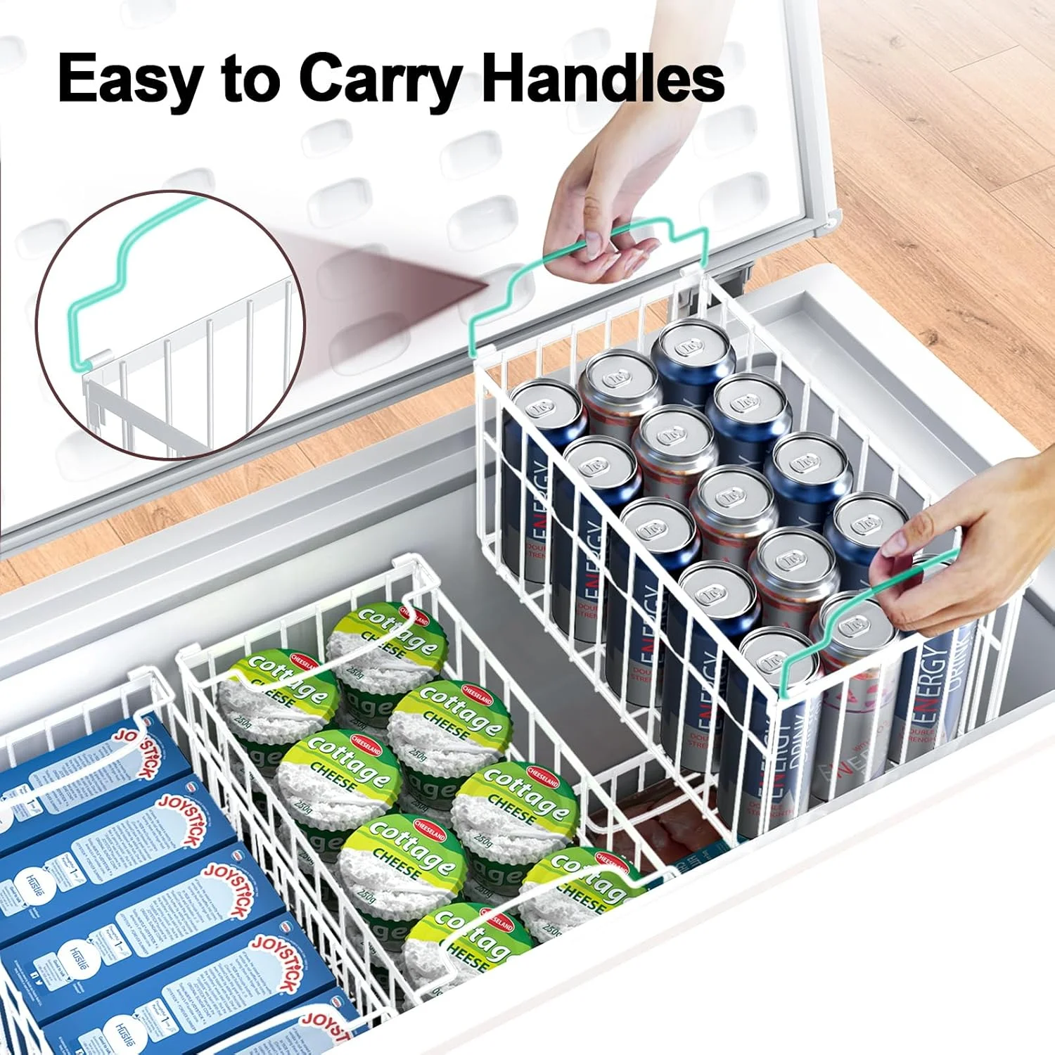 Organizer Bins, 4 Pack Stackable Deep Chest Freezer Organizer Bins, Foldable Baskets with Handles