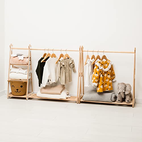 Montessori Teepee Style Clothing Rack Furniture for Toddler Wood Kids Playroom Natural Wooden Nursery Baby Neutral Room Storage Clothes Shelf Kids