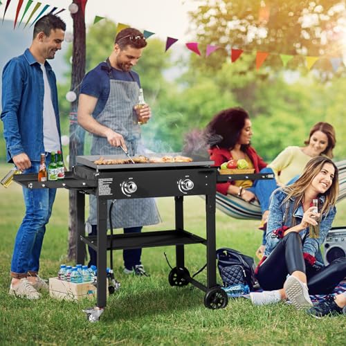 Outvita 2 Burner Portable Flat Top Gas Grill, 28" Propane Griddle, 30,000 BTU