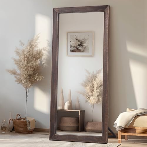 MELOMOIR Rustic Farmhouse Full Length Mirror, 64"x21" Wood Frame Floor Mirror, Free Standing Mirror Leaning Hanging Mirror